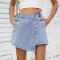 casual plus size non-stretch solid color irregular denim skort_Sky Blue