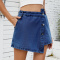 casual plus size non-stretch solid color irregular denim skort_Sky Blue_Dark Blue