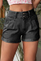 xs-xl stylish non-stretch patchwork 3-color high-waist denim shorts_Black