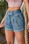 xs-xl stylish non-stretch patchwork 3-color high-waist denim shorts_Black_Blue