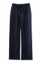 casual non-stretch high-waist solid color drawstring loose pants_Black_White_Dark Blue