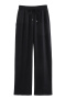 casual non-stretch high-waist solid color drawstring loose pants_Black