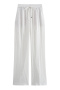 casual non-stretch high-waist solid color drawstring loose pants_Black_White