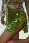 sexy slight stretch solid color patchwork sequins lace-up mini skirts_Yellow_Green