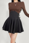 casual non-stretch 5-colors solid high-waist mini pleated skirt with lining_Black