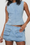 casual non-stretch 4 colors denim high-waist pocket skorts_Blue
