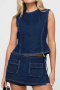 casual non-stretch 4 colors denim high-waist pocket skorts_Blue_Dark Blue