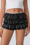 casual slight stretch 5 colors solid color high-waist shorts_Black