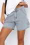 casual non-stretch denim 3 colors high-waist shorts_Sky Blue