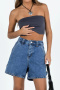 casual non-stretch denim 3 colors high-waist shorts_Sky Blue_Haze Blue_Blue