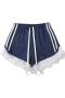 casual slight stretch 4 colors lace trim high-waist shorts(size run small)_Gray_Pink_Sky Blue_Dark Blue