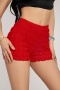 new plus-size medium stretch 3-color texture high-waist all-match shorts_Black_White_Red