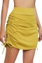 stylish plus size slight stretch pure color pocket with shorts lined mini skirt_Yellow