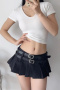 sexy non-stretch 5 colors with belt mini skirt(size run small)_Black