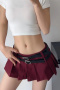 sexy non-stretch 5 colors with belt mini skirt(size run small)_Black_White_Gray_Rose Red