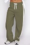 casual plus size slight stretch color-block drawstring loose sweatpants_Black_Gray_Dark Gray_Dark Green