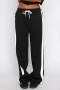 casual plus size slight stretch color-block drawstring loose sweatpants_Black