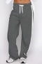 casual plus size slight stretch color-block drawstring loose sweatpants_Black_Gray_Dark Gray