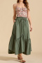 stylish plus-size 5-color patchwork slight stretch lace-up high-waist maxi skirt_Black_White_Dark Green