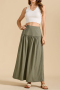 s-xl slight stretch 5-color patchwork pockets high-waist maxi skirts_Black_Dark Green