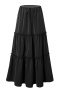 new slight stretch 4-color patchwork pockets high-waist lace-up maxi skirts_Black
