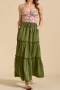 new slight stretch 4-color patchwork pockets high-waist lace-up maxi skirts_Black_White_Green