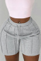 casual plus size slight stretch solid color slim drawstring shorts_Black_White_Gray