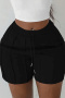 casual plus size slight stretch solid color slim drawstring shorts_Black