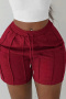casual plus size slight stretch solid color slim drawstring shorts_Black_White_Gray_Rose Red