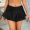 stylish slight stretch 3d flower applique with lined all-match mini skirt_Black