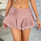 stylish slight stretch 3d flower applique with lined all-match mini skirt_Black_Pink