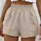 casual non-stretch cotton solid color high-waist wide-leg shorts_Green_Beige