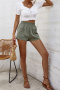 casual non-stretch cotton solid color high-waist wide-leg shorts_Green