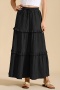 stylish slight stretch 5 colors drawstring maxi skirt_Black