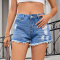 stylish plus size non-stretch 3 colors hole mid waist denim shorts_Black_Sky Blue_Blue