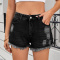 stylish plus size non-stretch 3 colors hole mid waist denim shorts_Black