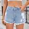 stylish plus size non-stretch 3 colors hole mid waist denim shorts_Black_Sky Blue