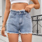 stylish plus size non-stretch 3 colors mid waist denim shorts_Black_Sky Blue
