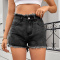 stylish plus size non-stretch 3 colors mid waist denim shorts_Black