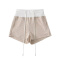 casual stretch contrast color stripe printing drawstring shorts(size run small)_Black_White_Yellow_Khaki