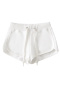 casual slight stretch solid color 7 colors drawstring shorts size run small_Black_White