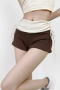 casual slight stretch patchwork drawstring shorts size run small_Black_Dark Gray_Brown