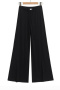 casual slight stretch drawstring high waist wide-leg pants size run small_Black