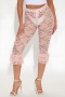 sexy stretch see through lace tie-waist ruffle bow capri leggings(no panty)_Black_White_Pink