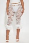 sexy stretch see through lace tie-waist ruffle bow capri leggings(no panty)_Black_White