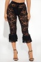 sexy stretch see through lace tie-waist ruffle bow capri leggings(no panty)_Black