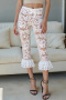 sexy slight stretch see through lace ruffle bow capri leggings(no panty)_Black_White