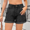 casual plus size non-stretch curled hem all-match denim shorts_Dark Gray