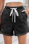 casual plus size non-stretch 7 colors solid color loose denim shorts_Black_White_Dark Gray