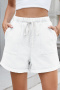 casual plus size non-stretch 7 colors solid color loose denim shorts_Black_White